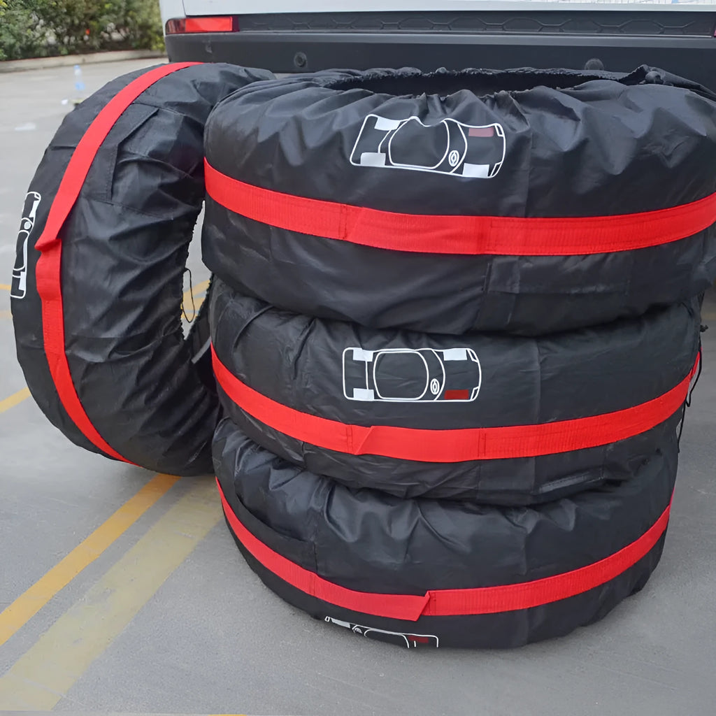 Oxford Cloth 210D car tyre protective cover set of 4 in black belt style, S size 66cm diameter