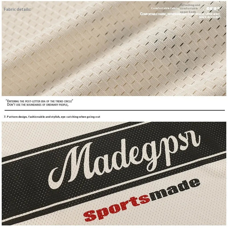 Apricot V-neck sports jersey top with lettered pattern and drop-shoulder sleeves laid flat