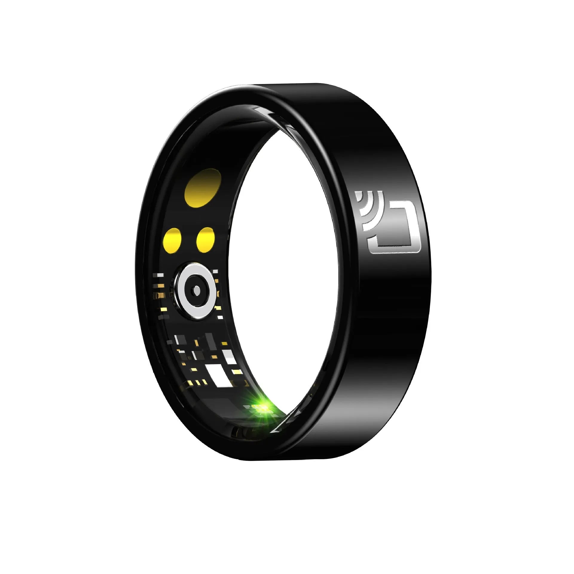 Black ceramic smart ring for heart rate, blood oxygen and sleep monitoring with charging accessories