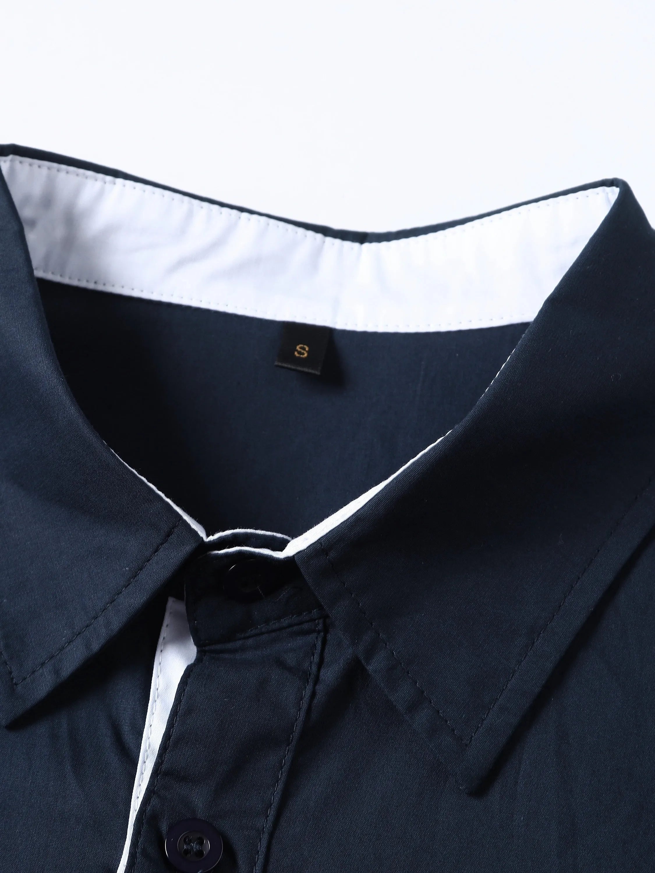 Long-sleeved contrasting colour shirt for teenage men in Navy blue with button front