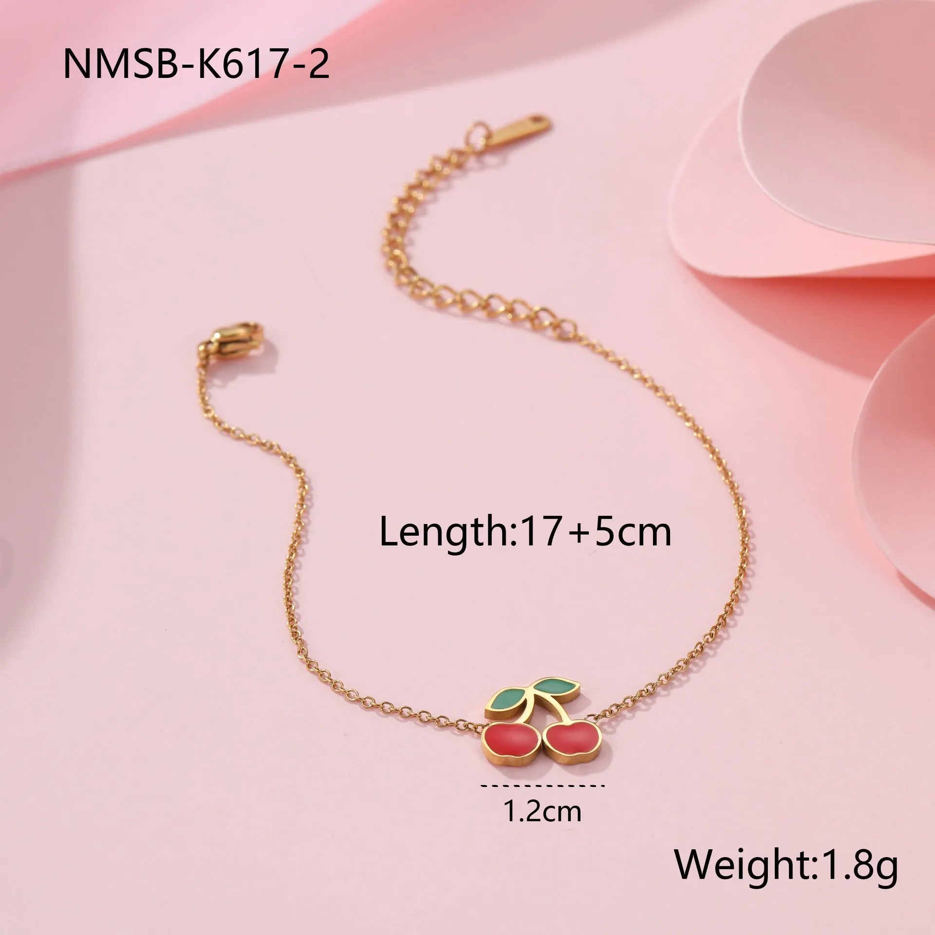 Cherry jewellery set with four 18K electroplated stainless steel pieces including necklace, bracelet, earrings, and ring