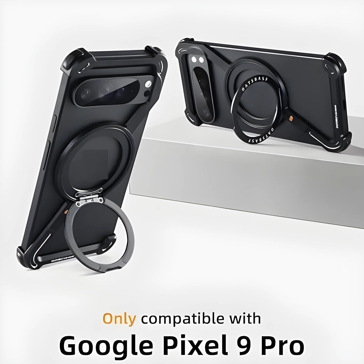 Black metal hollow magnetic rotating bracket phone case for Google Pixel 9 Pro