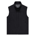 Men's casual stand collar cardigan vest in army green, shown with zipper pockets and a loose fit.