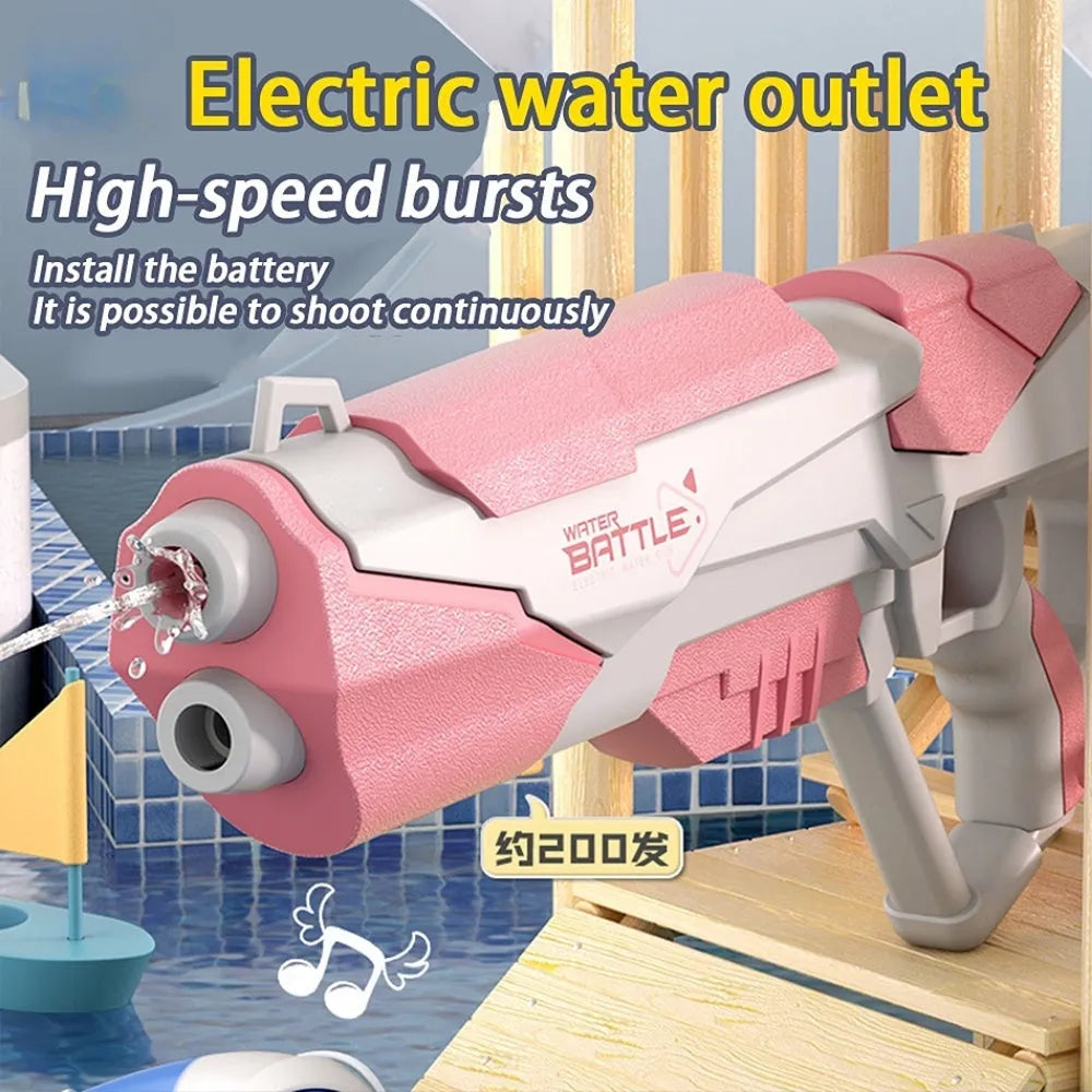 Blue electric water gun with USB charging cable and 358ml water capacity for outdoor use