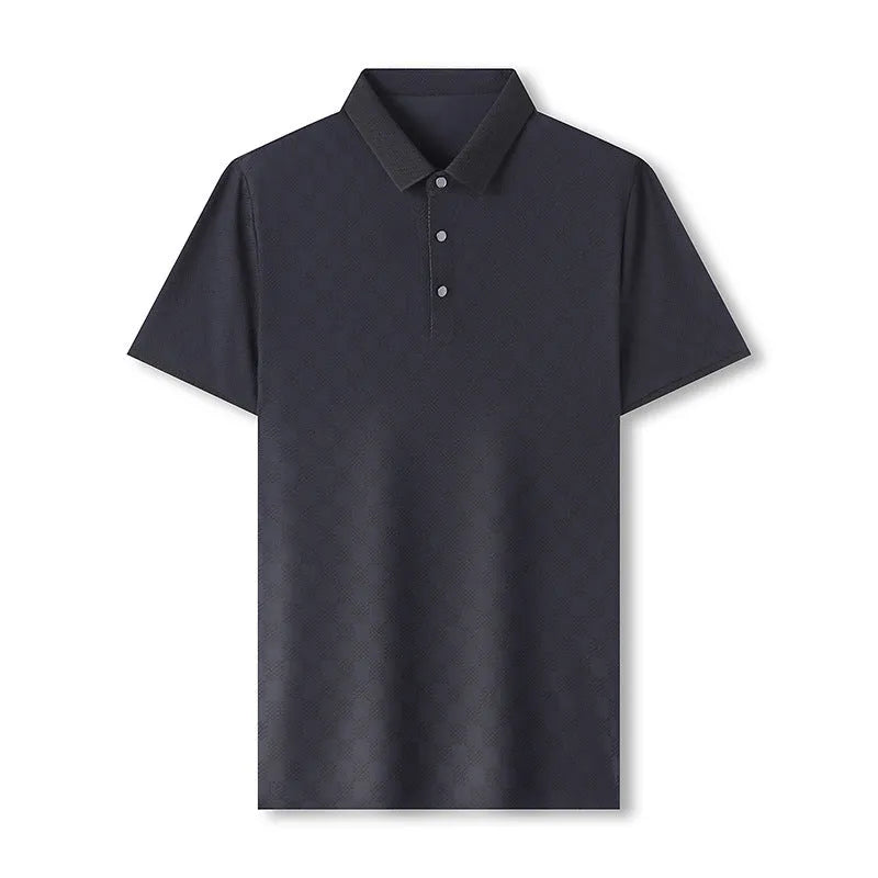 Rhombus pattern thin ice silk short sleeve T-shirt with slit detail in chemical fibre blend fabric