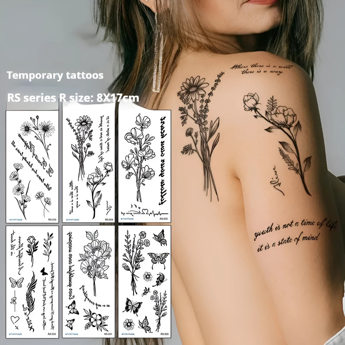 Creative Home flowers and plants tattoo sticker water transfer printing 6x17 cm RS pattern series