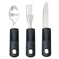 Stainless steel adaptive cutlery set with rubber handles for elderly eating assistance