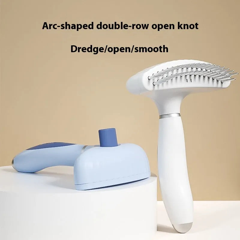 Double row stainless steel pet comb for dog napping hair removal in azure light blue