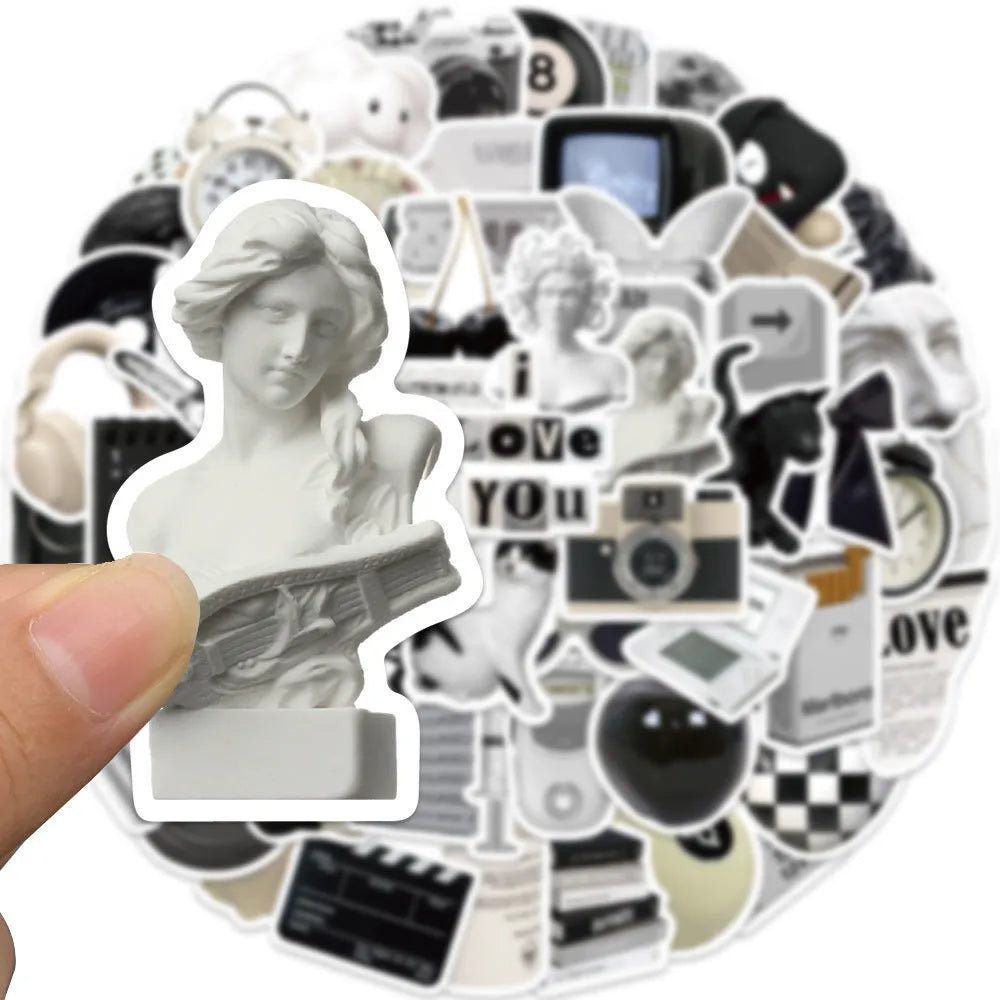 61 black and white waterproof PVC stickers for laptops, phones and luggage