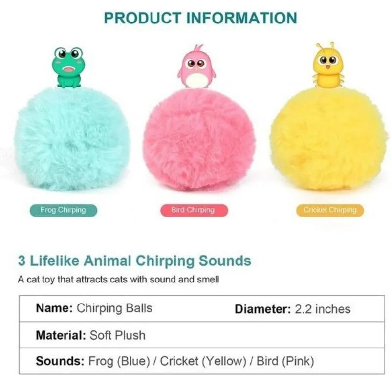 Interactive cat toy ball in blue, pink or yellow with 55mm diameter and smart trigger for animal sounds