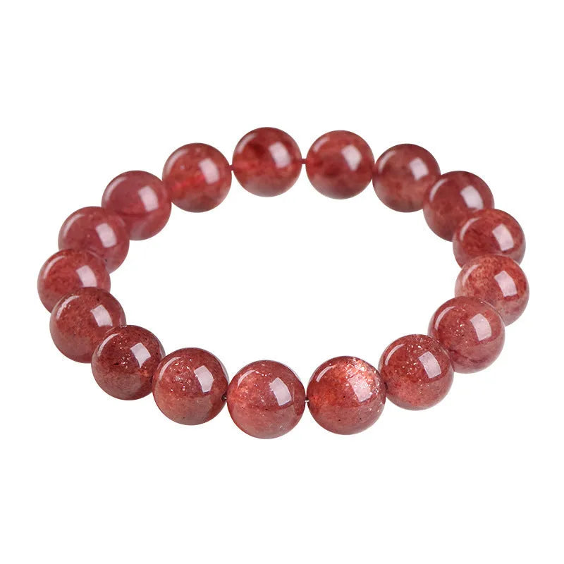 Natural starlight cherry red strawberry quartz bracelet with geometric crystal beads in multiple diameter options