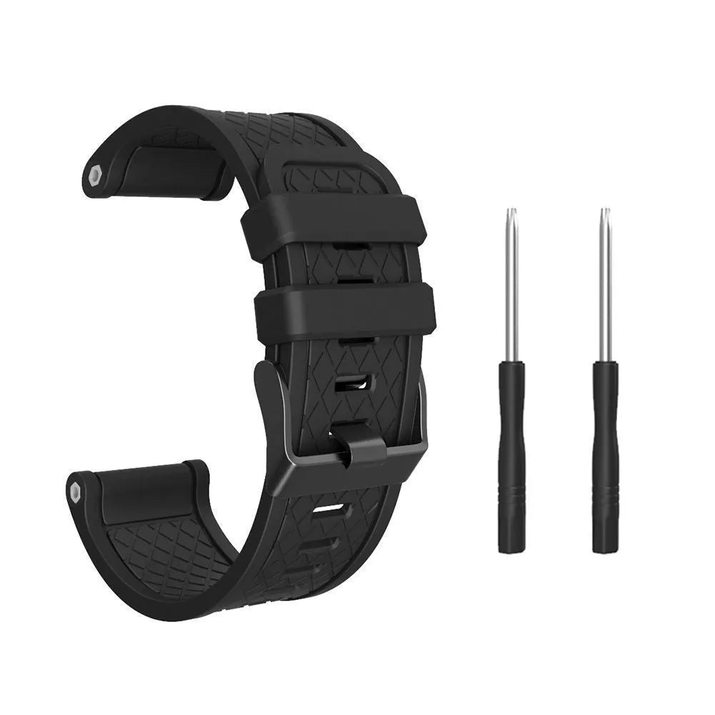 Black silicone watch strap with stainless steel clasp for Jiaming watches, 26mm width sports style