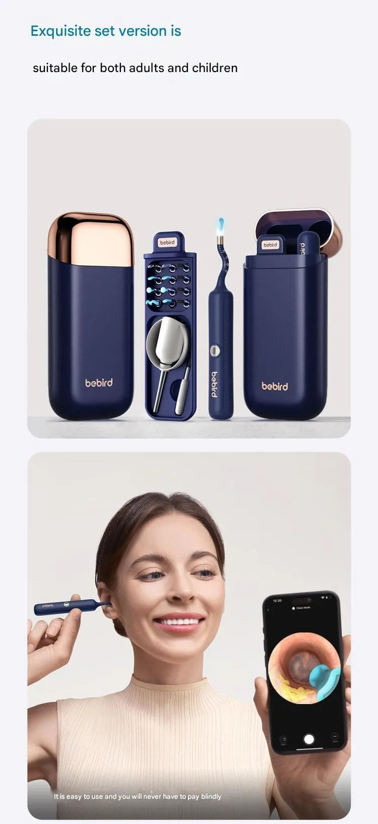 Bebird 3Plus smart visual ear scoop wireless WiFi ear cleaning set with camera in blue