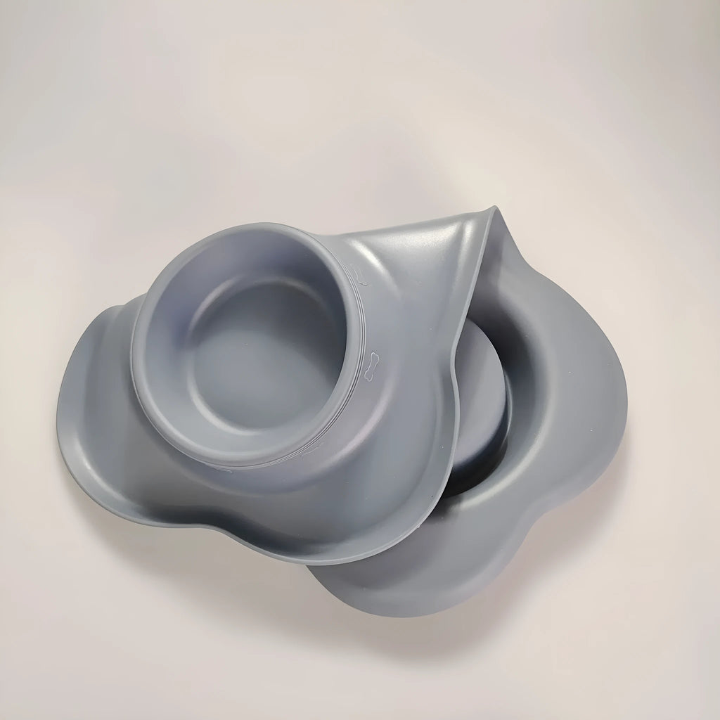 Large dual compartment silicone pet bowl with stainless steel base in assorted colours