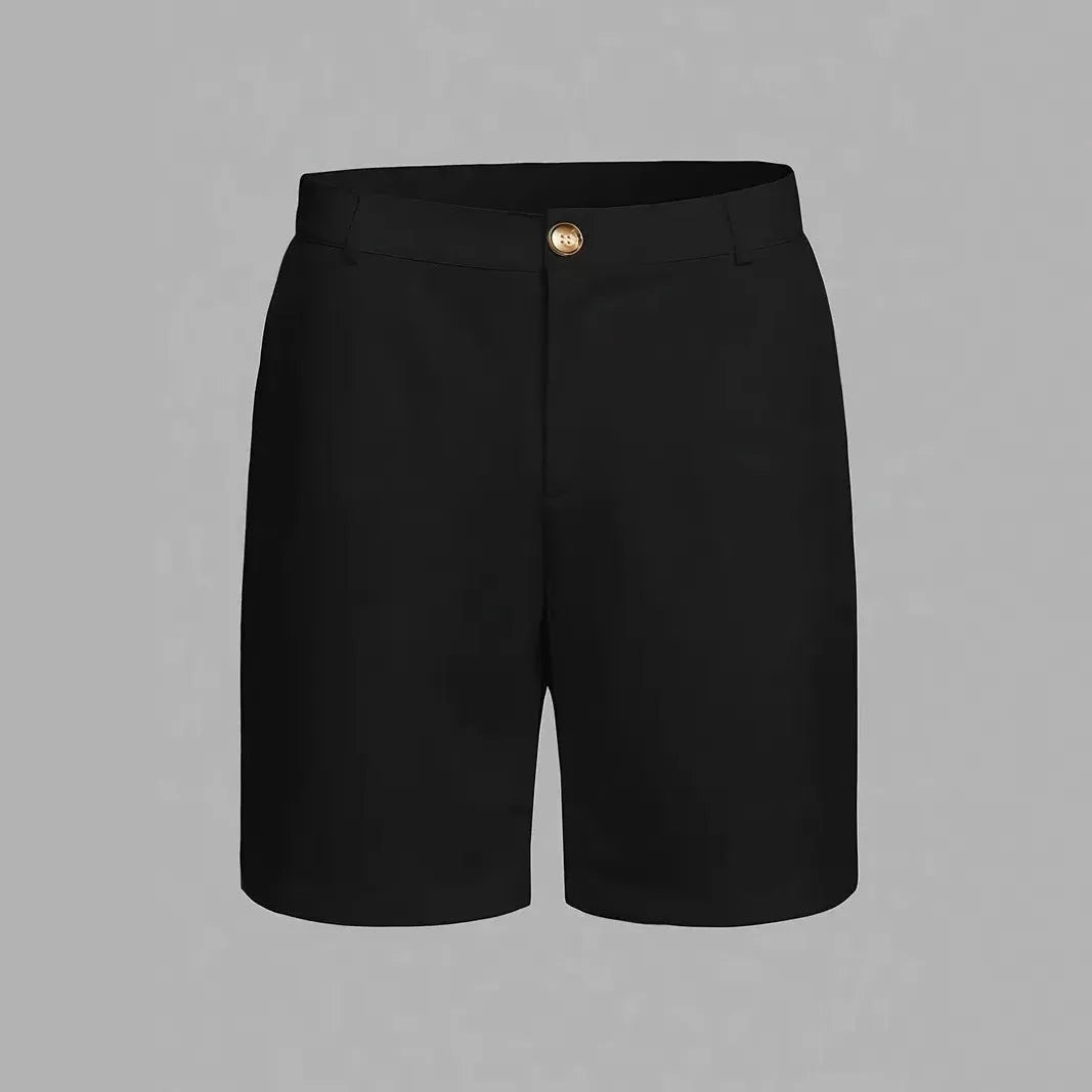 Men's solid colour cotton blend casual shorts with straight-leg Korean style fit.