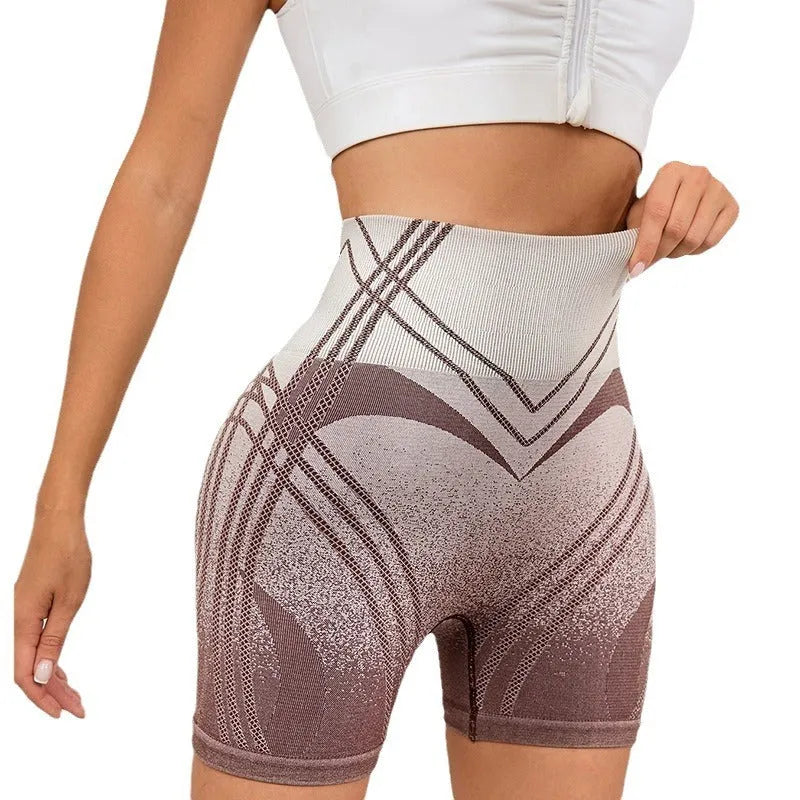 Women's high waisted gradient fitness shorts in nylon blend fabric for gym and yoga