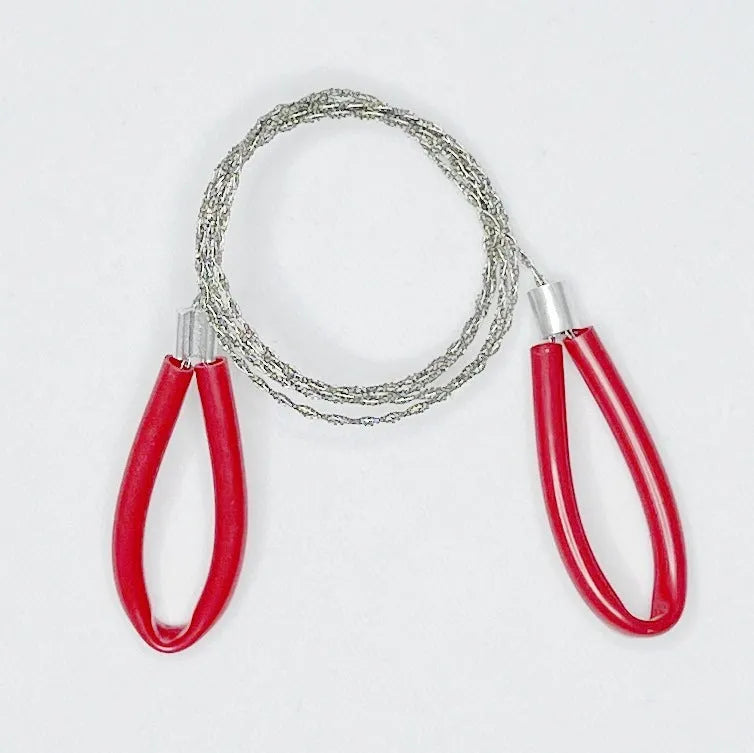 Outdoor survival steel wire saw with leather case in black colour showing 70cm length