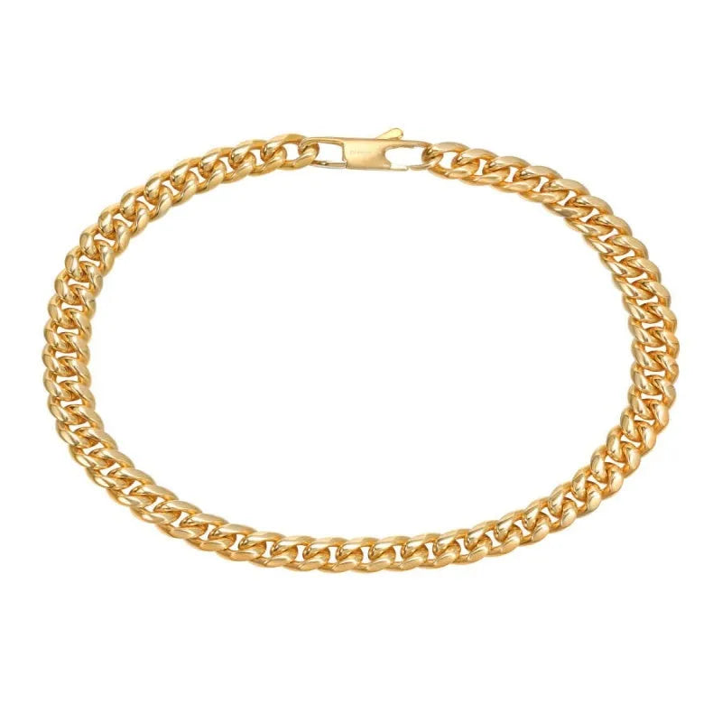 18K gold thin Cuban chain bracelet for men in titanium steel with vacuum electroplated finish, gold colour
