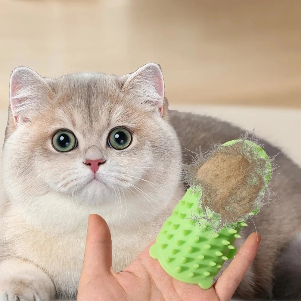 Silicone cat grooming comb with rounded teeth and adjustable strap in chosen colour