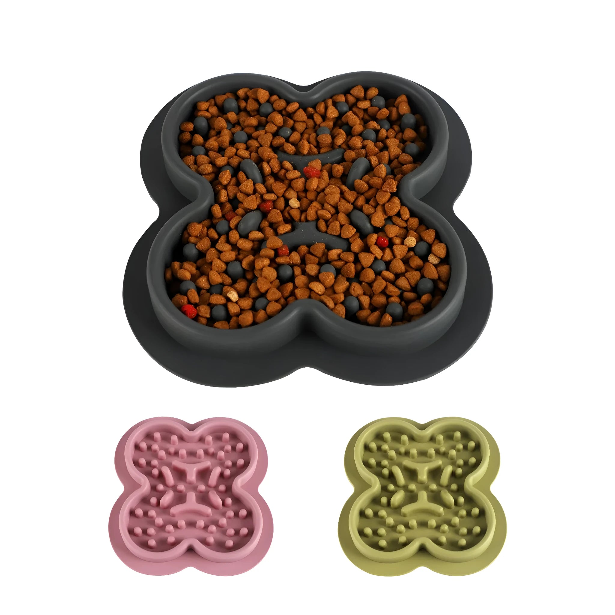 Silicone pet licking mat with textured surface for slow feeding, showing ridges and grooves