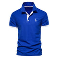 Men's slim fit deer embroidered short sleeve t-shirt on a white background.