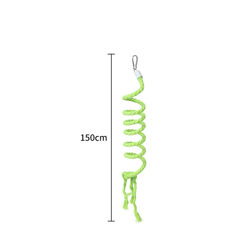 Gradient bendable bird rope perch set with U-shaped perch, long rope and circular swing in a birdcage