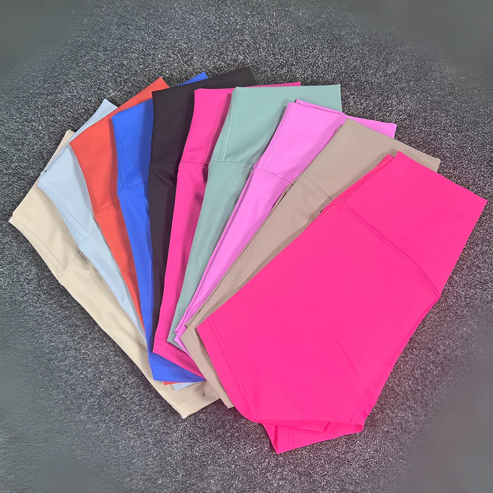 High-waisted nylon yoga shorts for women in various colours, suitable for running and cycling.