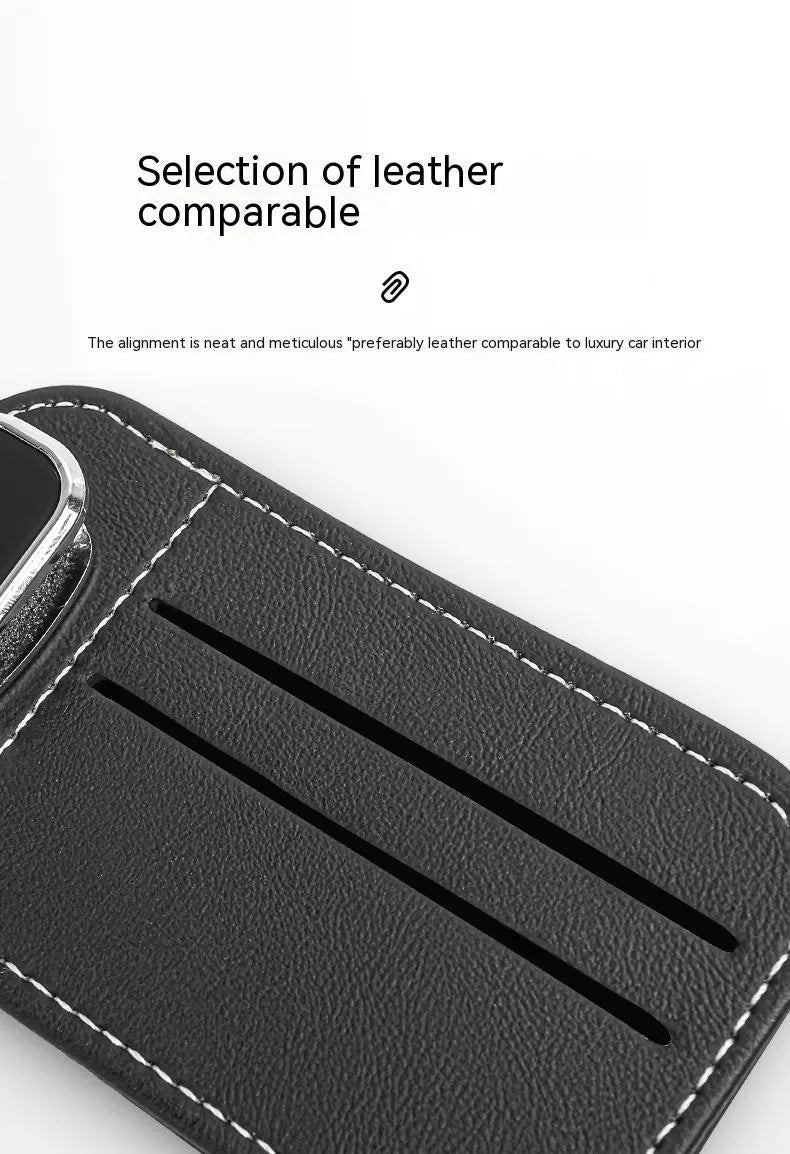 Car sun visor storage organiser with card holder and glasses clip made from cowhide leather