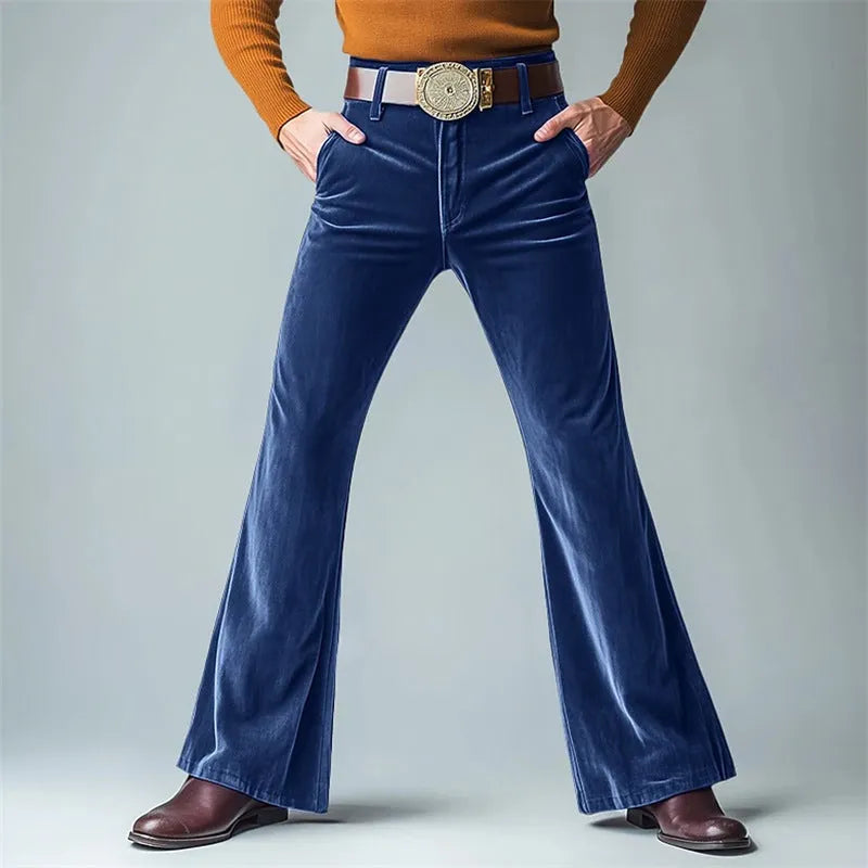 Men's gold velvet slim flared suit trousers in multiple colours for banquet and light business occasions