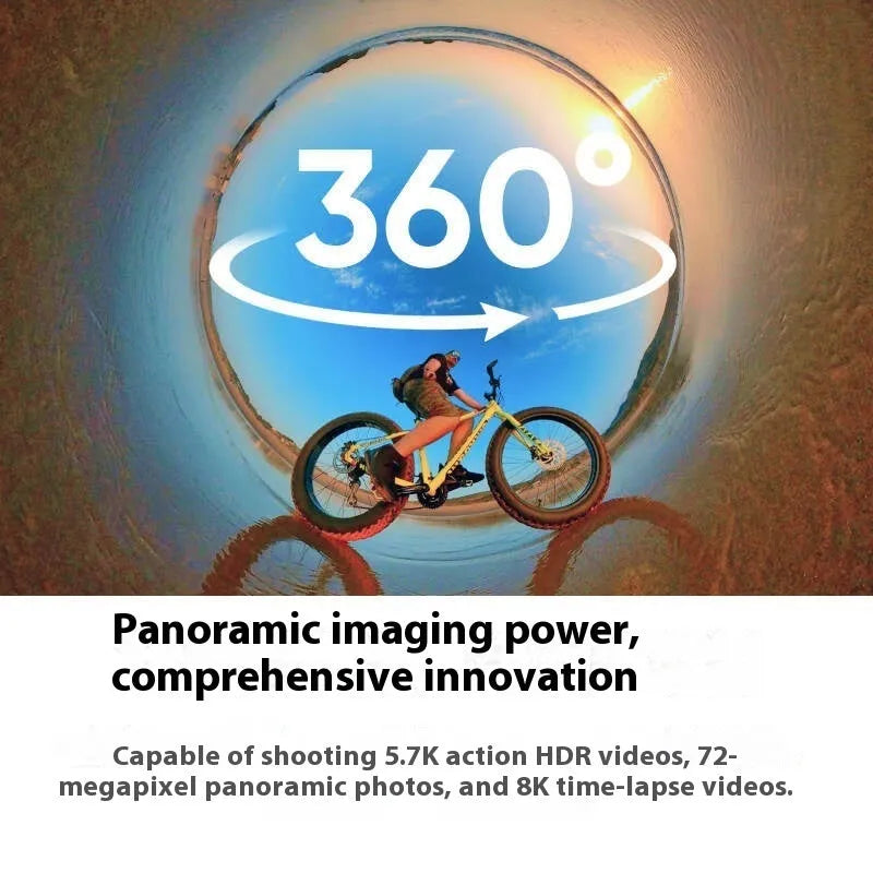Panoramic motion camera with anti-shake technology in Official Standard colour on a table with base included