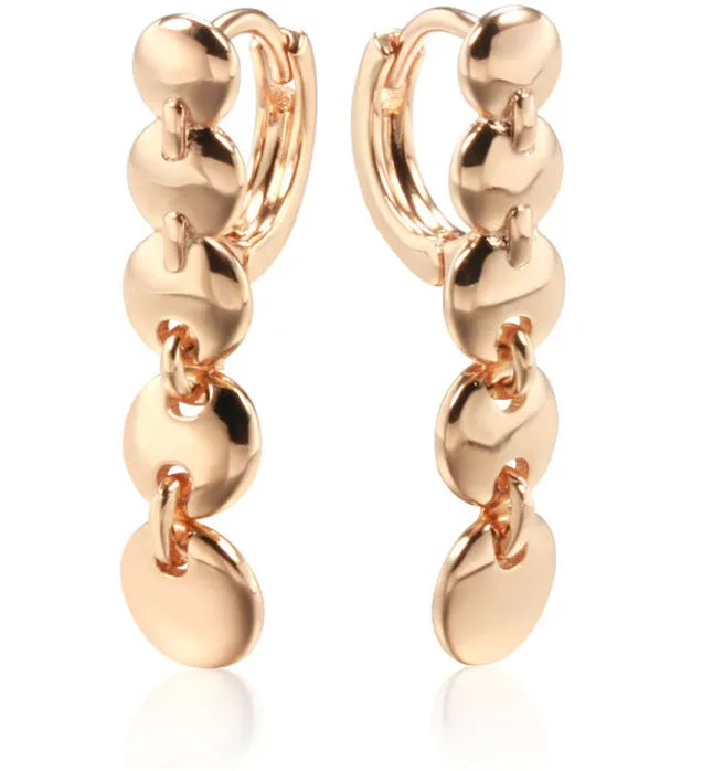 Gold retro long round circle earrings with copper weaving texture