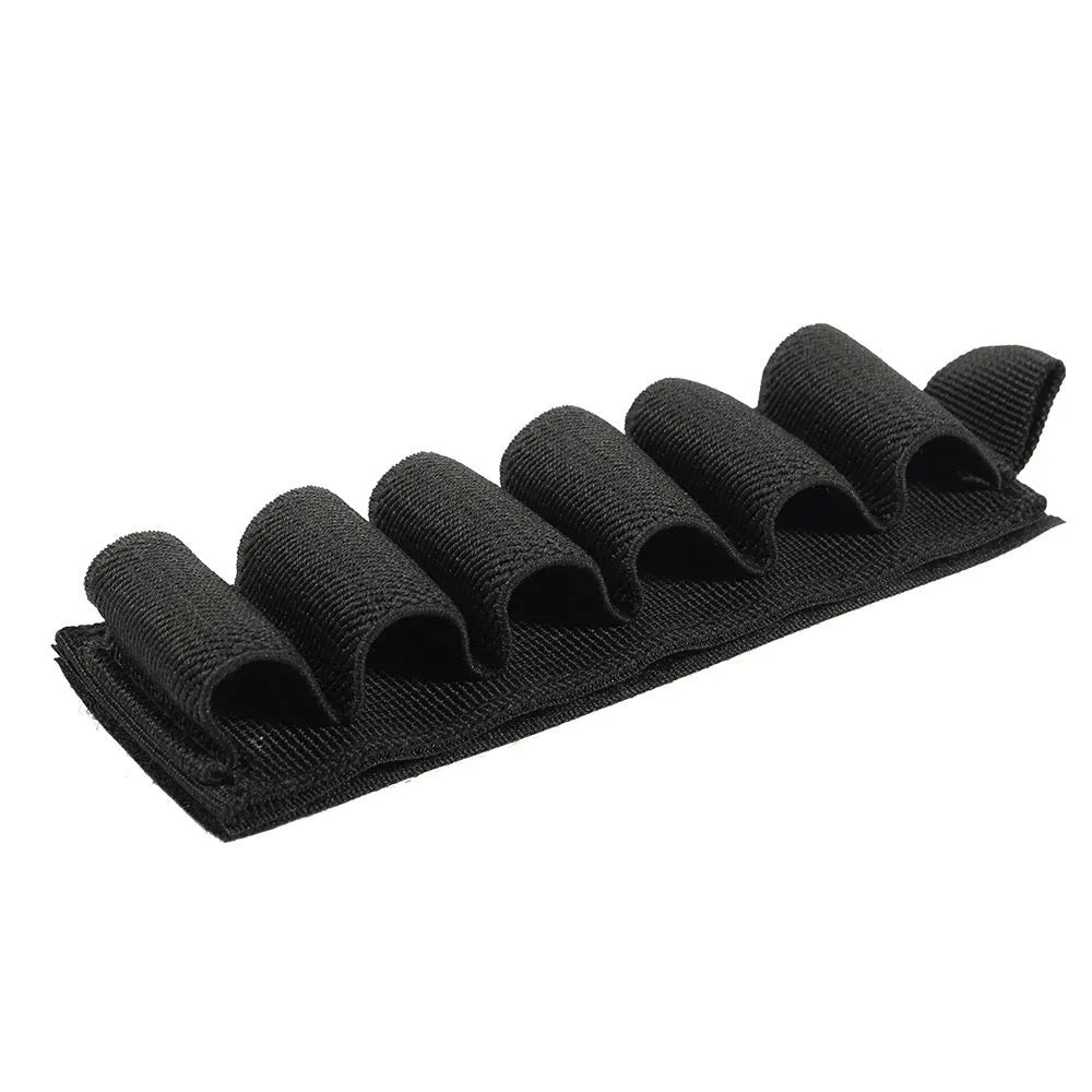 Army green 6-hole tactical nylon organiser pouch showing dimensions and hole layout.