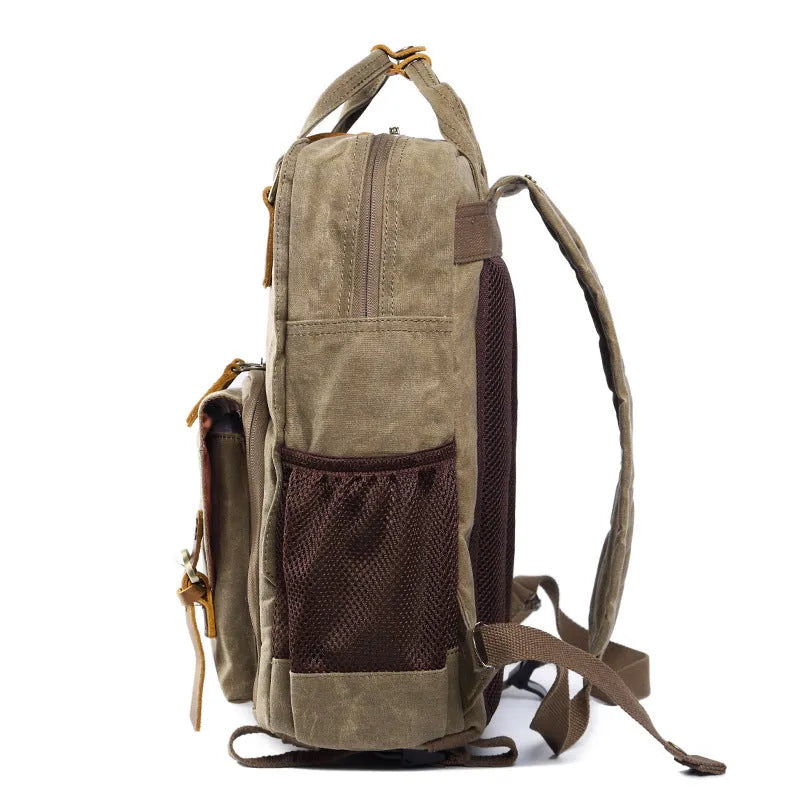 Canvas SLR digital backpack in khaki colour for home storage, waterproof and anti-seismic design with polyester lining