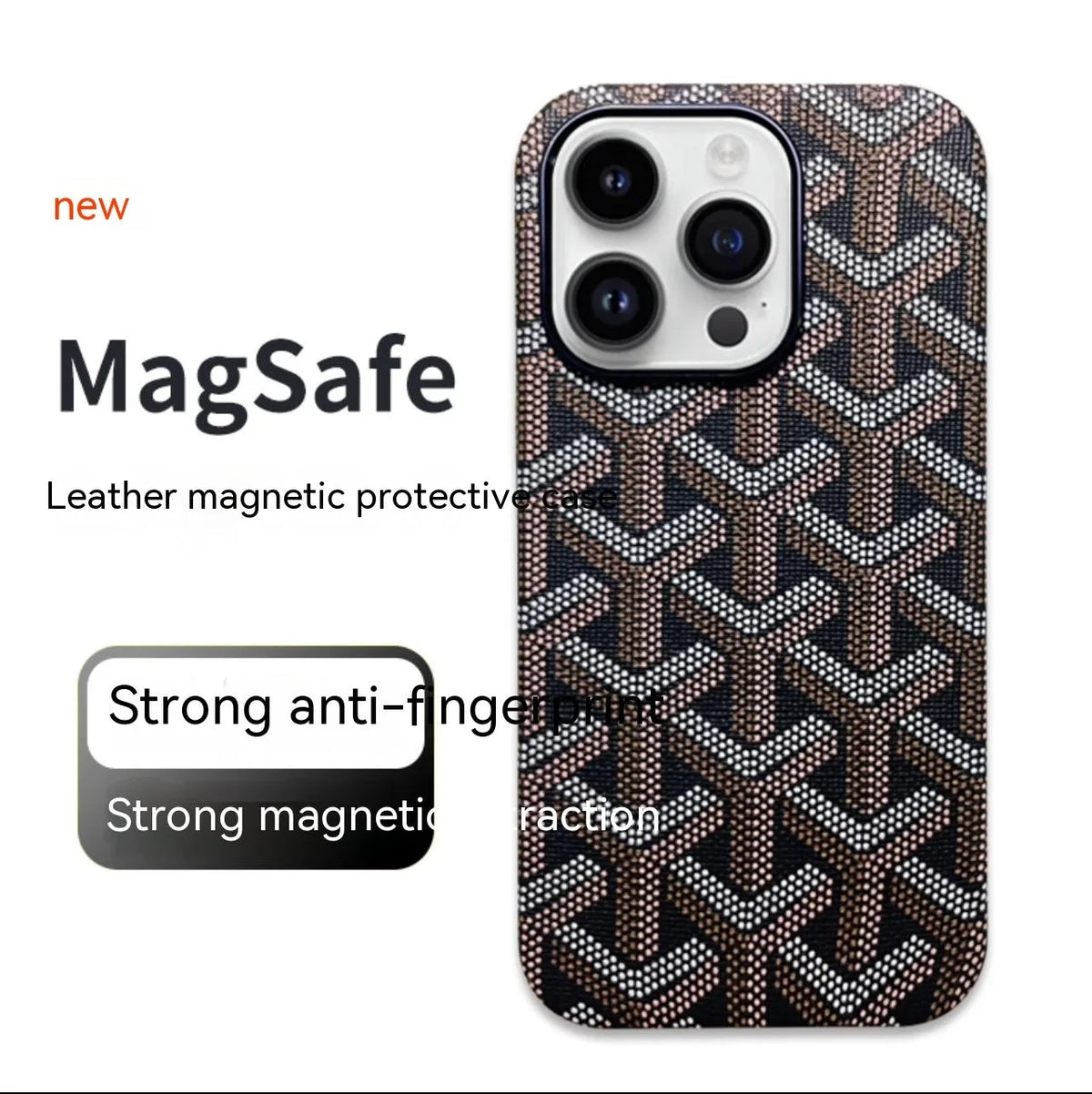 Leather phone case with magnetic suction, all-inclusive design, available in green, gold, pink, white, and black for Apple iPhone.