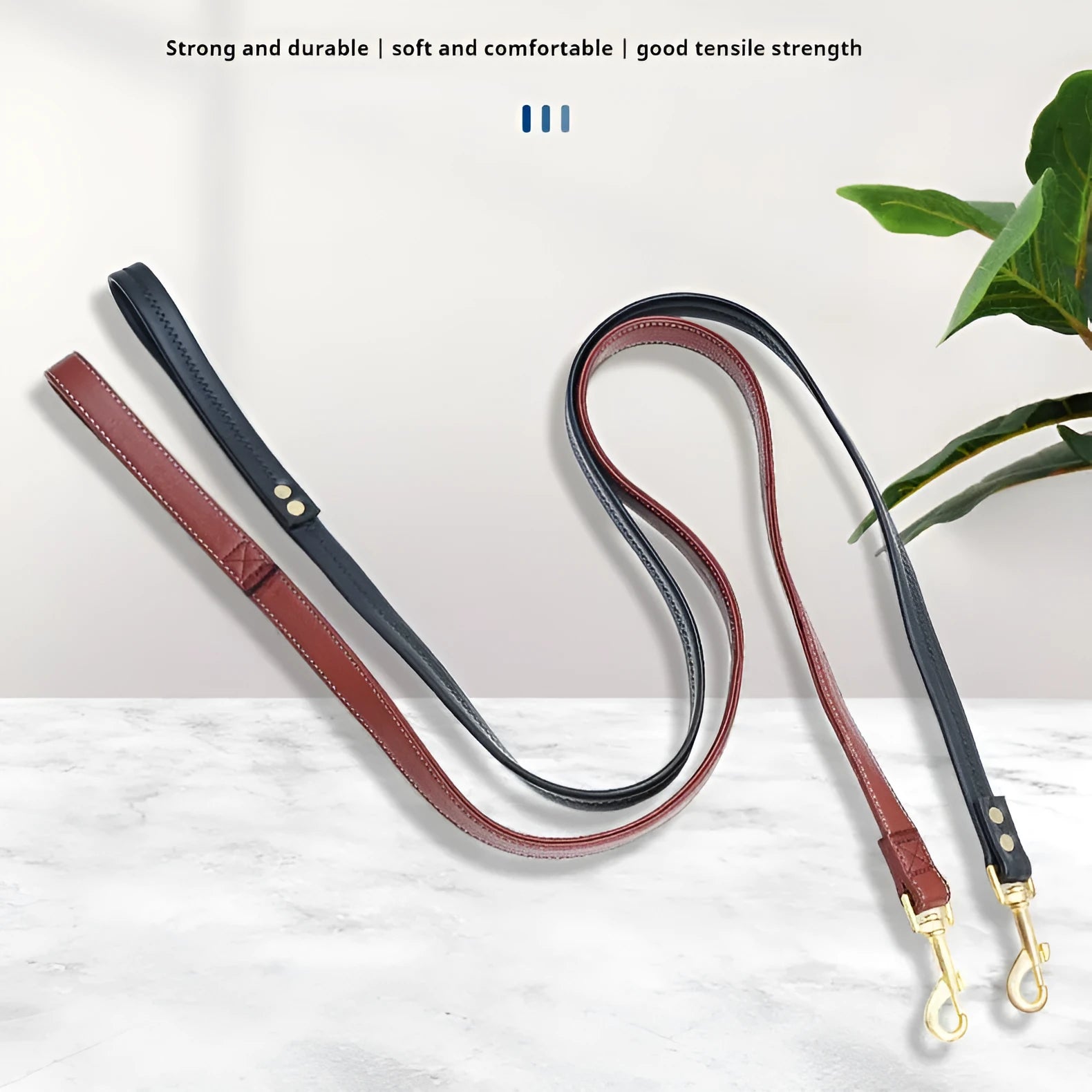 Black PU leather pet traction belt with chain ring connection for dog walking