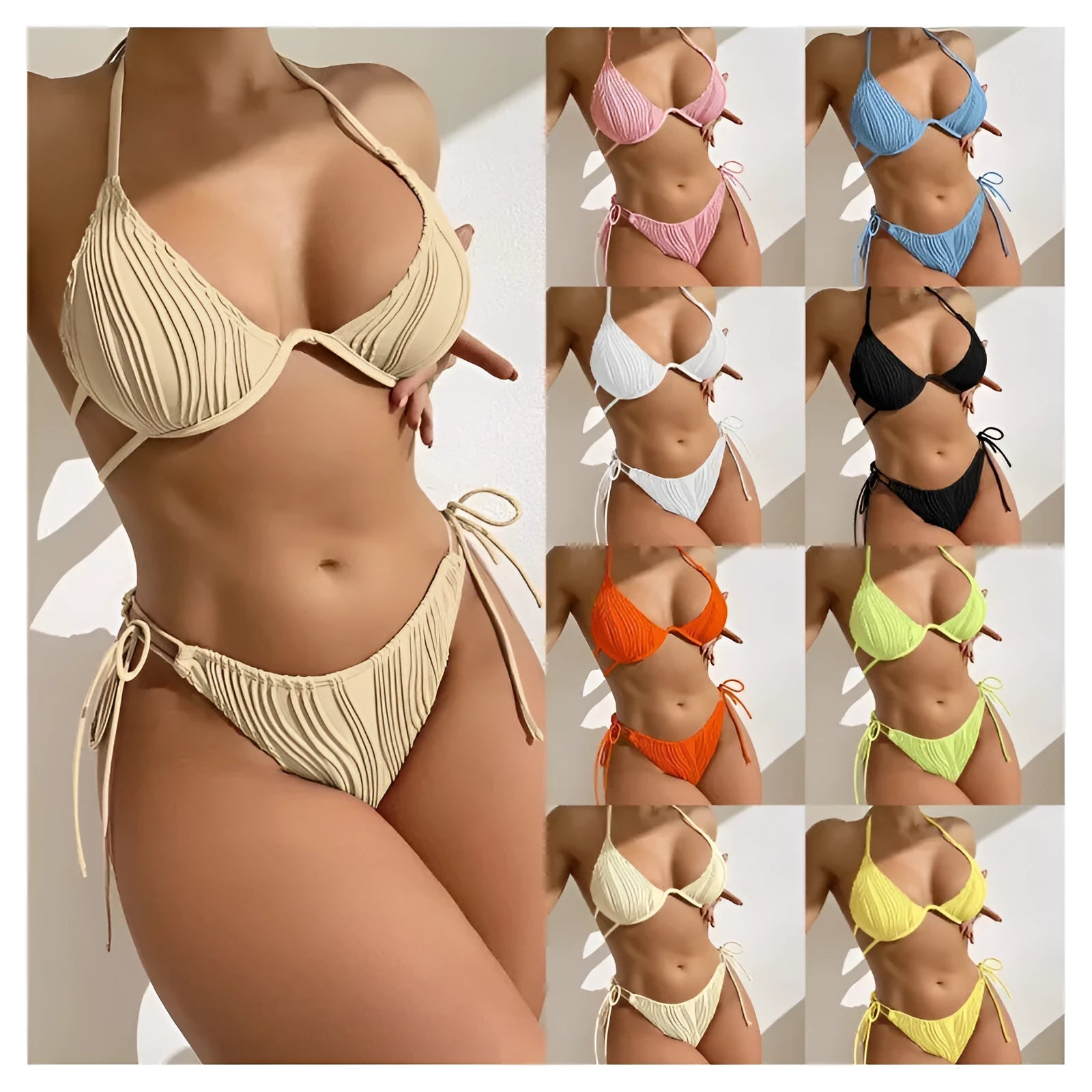 Women's steel bracket bikini swimsuit in split design available in nine colours