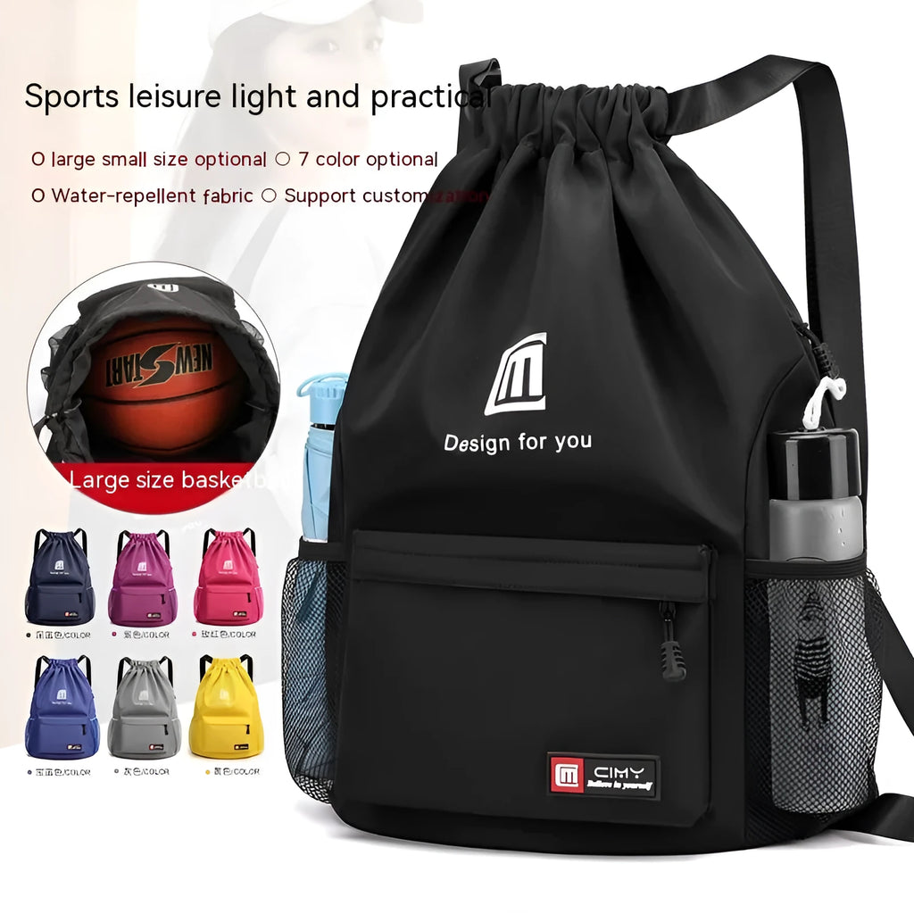 Oxford fabric sports bucket backpack with drawstring closure in multiple colour options