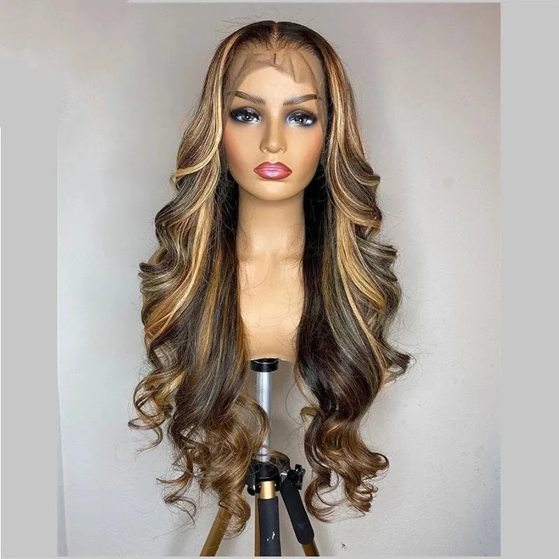 Front lace wig with long curly hair in 134 gradient colour with side bangs