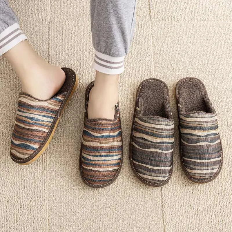 Household cotton slippers with linen surface, PVC sole, in floral colour patterns with UK size options