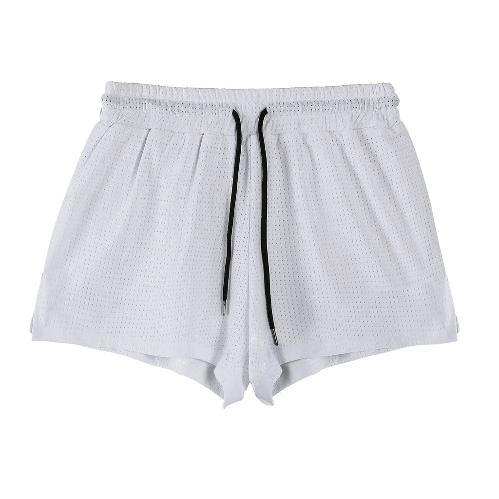 Men's quick-drying nylon summer shorts in white or black with mid-waist design and shorts length