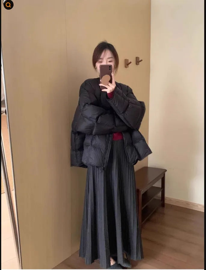 Dark grey knitted dress suit two-piece set with 3D effect pattern ethnic style