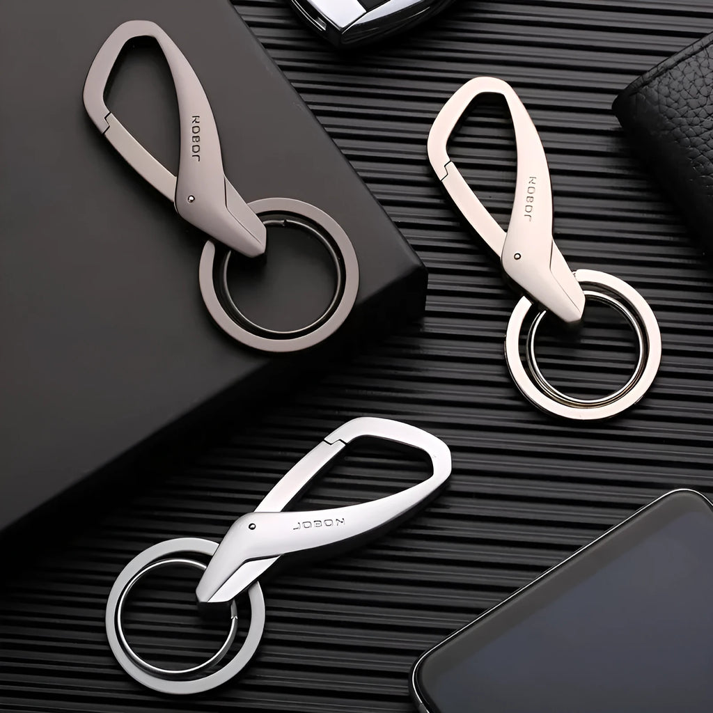Zinc alloy double ring key chain for waist hanging car keys in black chrome or nickel finish