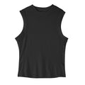 Men's loose fit sports vest in white or black, made from soft polyester blend fabric.