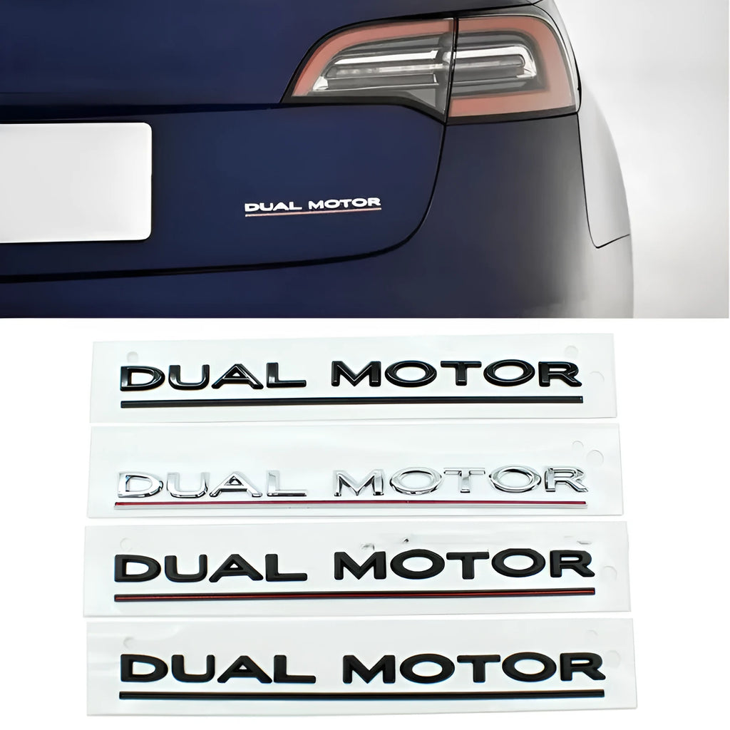 Tesla Model 3 double motor bumper sticker in ABS plastic measuring 19cm by 3cm