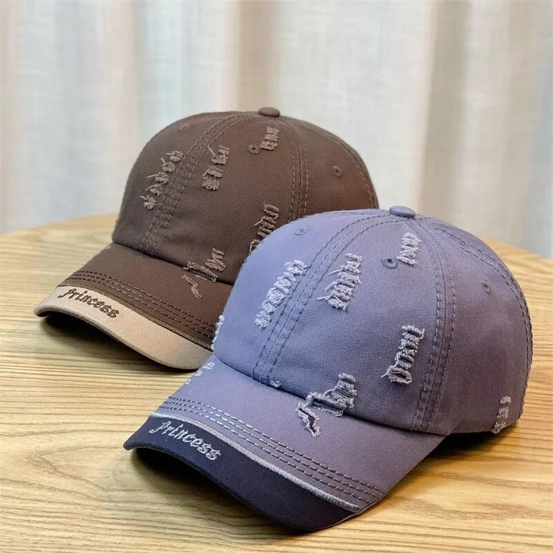 Cotton polyester double-stitching baseball cap with embroidered English letters dome crown in black
