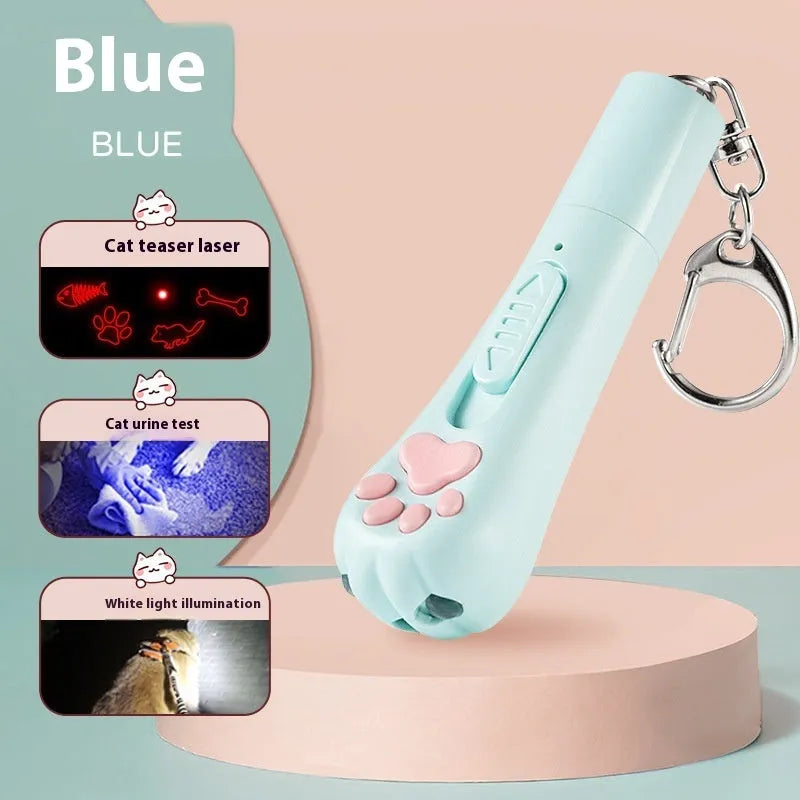 Plastic cat pen light charging toy in cream white, pink or sky blue colours with self-hi relieving stuffy feature