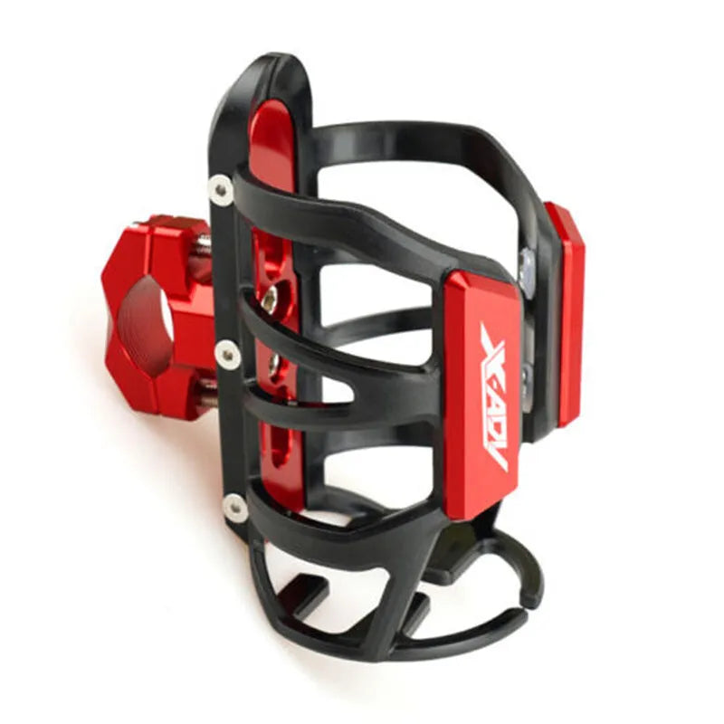 Black water bottle cage mounted on Honda X-ADV scooter modification