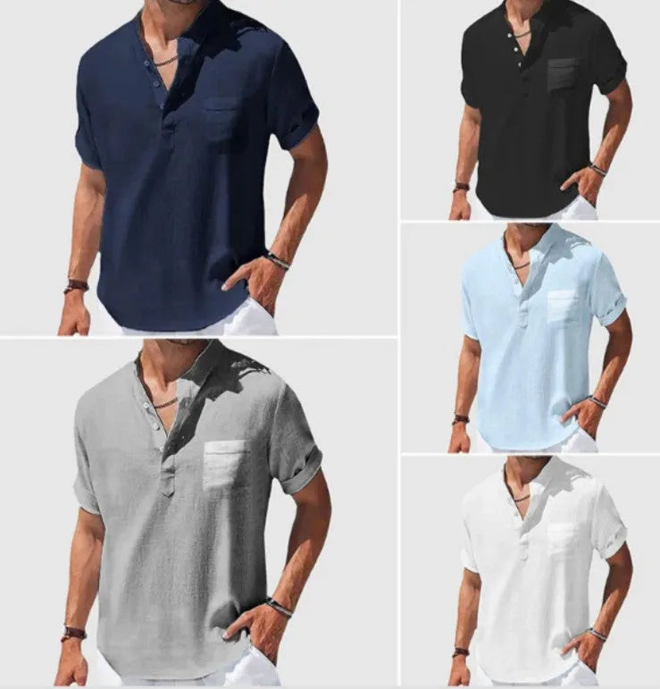 Loose lapel five-quarter sleeve T-shirt in youth fashion style, available in multiple colours and sizes S-5XL