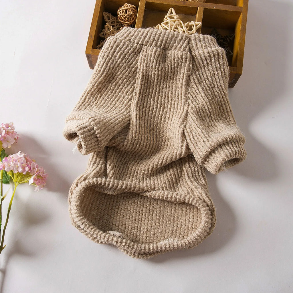 Brown cloth dog sweater pullover for small breed dog on a white background