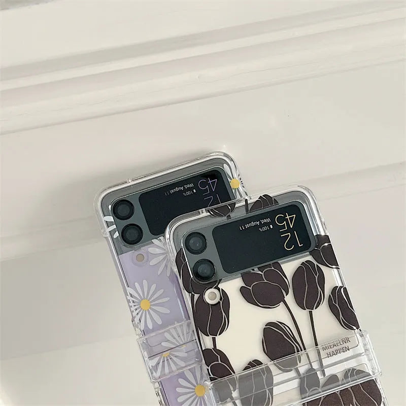 Floral phone case for Samsung Galaxy Z Flip with daisy and tulip design options